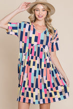 Load image into Gallery viewer, BOMBOM Ruched Color Block Short Sleeve Mini Dress
