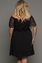 Load image into Gallery viewer, Plus Size Tassel Tie Spliced Lace Off-Shoulder Dress
