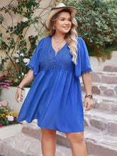 Load image into Gallery viewer, Plus Size Openwork Button Up V-Neck Short Sleeve Dress
