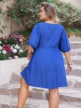 Load image into Gallery viewer, Plus Size Openwork Button Up V-Neck Short Sleeve Dress
