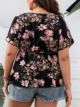 Load image into Gallery viewer, Plus Size Floral Surplice Short Sleeve Blouse
