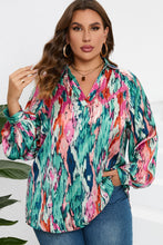 Load image into Gallery viewer, Plus Size Printed Johnny Collar Long Sleeve Blouse
