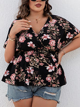 Load image into Gallery viewer, Plus Size Floral Surplice Short Sleeve Blouse
