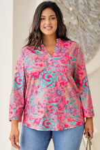 Load image into Gallery viewer, Plus Size Printed Notched Long Sleeve Blouse
