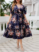 Load image into Gallery viewer, Plus Size Floral Surplice Neck Midi Dress

