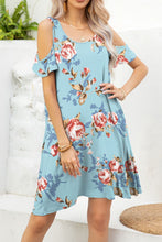 Load image into Gallery viewer, Floral Round Neck Cold-Shoulder Dress

