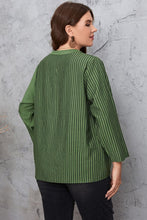 Load image into Gallery viewer, Plus Size Striped Notched Neck Top (Available in Green and Black)
