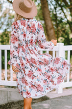 Load image into Gallery viewer, Floral Mock Neck Flounce Sleeve Midi Dress
