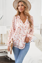 Load image into Gallery viewer, Floral Balloon Sleeve Notched Neck Blouse
