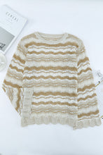 Load image into Gallery viewer, Wavy Stripe Scalloped Hem Openwork Knit Top

