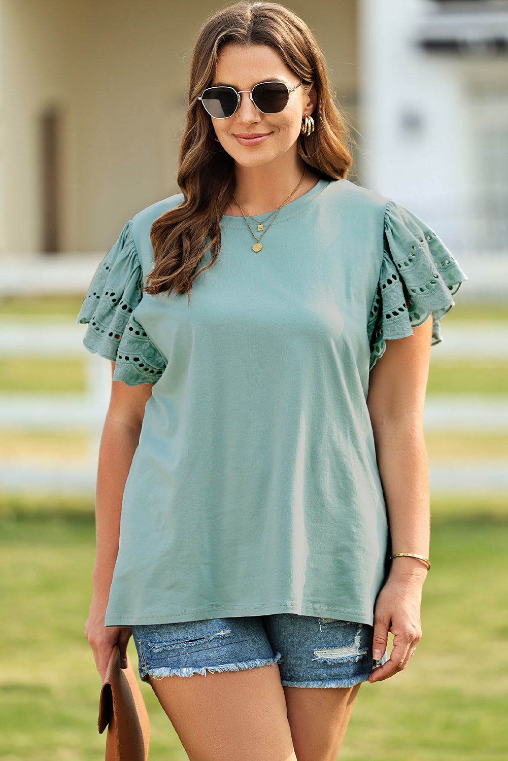 Plus Size Butterfly Sleeve Round Neck Top (Available in 2 Colors)