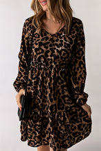 Load image into Gallery viewer, Leopard V-Neck Balloon Sleeve Tiered Dress
