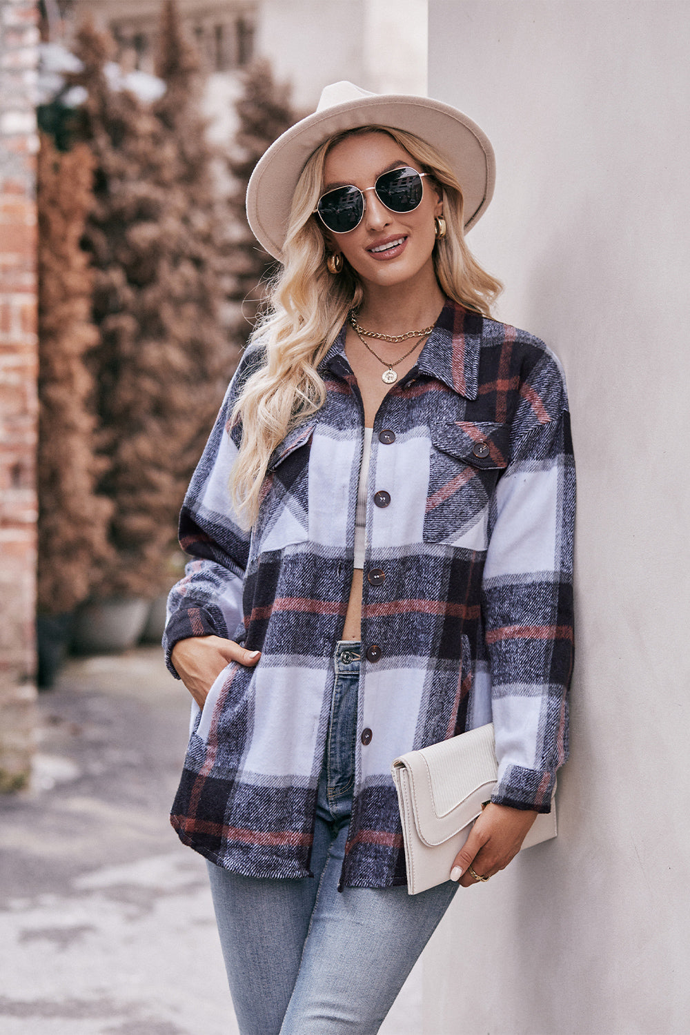 Plaid Long Sleeve Shirt Jacket with Pockets (7 Designs Available)