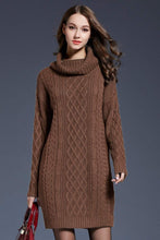 Load image into Gallery viewer, Full Size Mixed Knit Cowl Neck Dropped Shoulder Sweater Dress (4 Colors Available)
