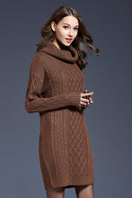 Load image into Gallery viewer, Full Size Mixed Knit Cowl Neck Dropped Shoulder Sweater Dress (4 Colors Available)
