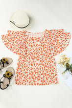 Load image into Gallery viewer, Floral Round Neck Flutter Sleeve Blouse
