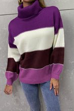 Load image into Gallery viewer, Color Block Lantern Sleeve Turtleneck Sweater (3 Styles Available)
