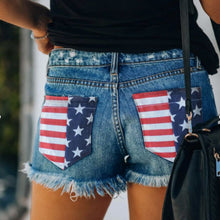 Load image into Gallery viewer, US Flag Distressed Denim Shorts
