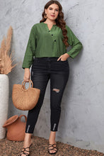 Load image into Gallery viewer, Plus Size Striped Notched Neck Top (Available in Green and Black)
