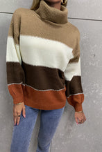 Load image into Gallery viewer, Color Block Lantern Sleeve Turtleneck Sweater (3 Styles Available)
