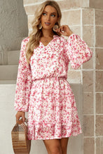 Load image into Gallery viewer, Floral Frill Trim Puff Sleeve Notched Neck Dress (3 Colors Available)
