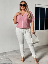 Load image into Gallery viewer, Plus Size Buttoned V-Neck Short Sleeve Blouse
