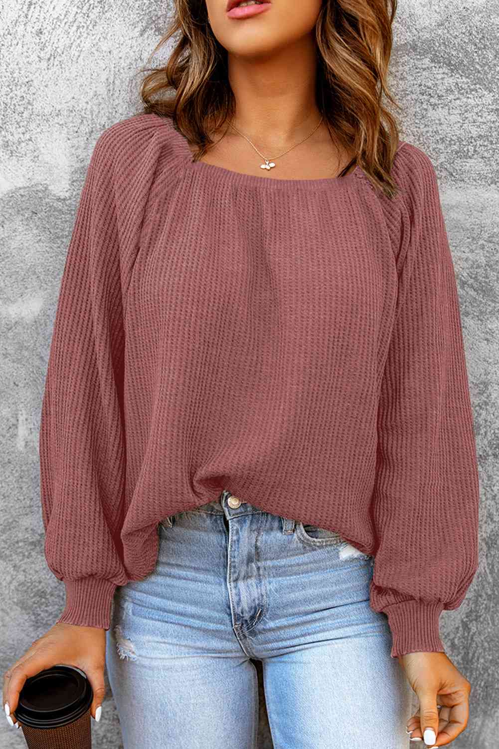 Square Neck Waffle-Knit Top (Available in Numerous Colors)