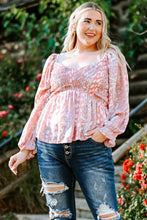 Load image into Gallery viewer, Plus Size Floral Smocked Flounce Sleeve Blouse
