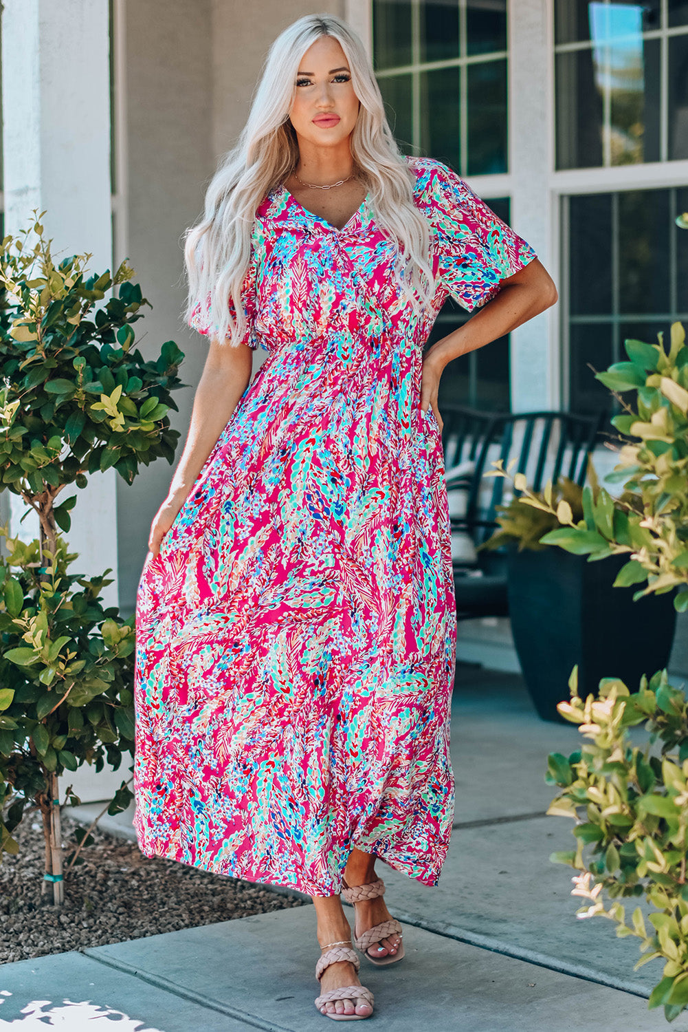 Multicolored V-Neck Maxi Dress (2 Styles Available)