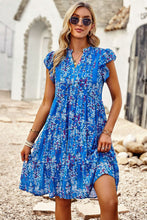 Load image into Gallery viewer, Floral Flutter Sleeve Notched Neck Tiered Dress (5 Colors Available)
