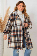 Load image into Gallery viewer, Plus Size Plaid Drop Shoulder Hooded Coat
