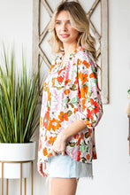 Load image into Gallery viewer, Floral Notched Neck Balloon Sleeve Blouse
