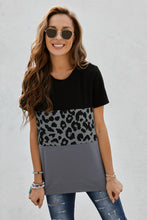 Load image into Gallery viewer, Leopard Print Color Block Short Sleeve T-Shirt
