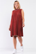 Load image into Gallery viewer, Plus Rust And Nude Illusion High Neck Swing Dress
