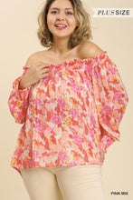 Load image into Gallery viewer, Sheer Floral Print Metallic Threading Long Sleeve Off Shoulder Top With High Low Hem
