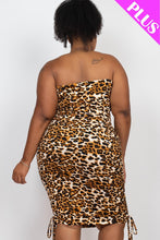 Load image into Gallery viewer, Leopard Print Ruched Drawstring Tube Dress
