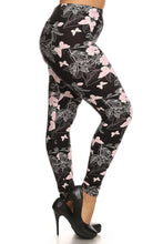 Load image into Gallery viewer, Plus Size Super Soft Peach Skin Fabric, Butterfly Graphic Printed Knit Legging With Elastic Waist Detail
