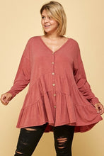Load image into Gallery viewer, Plus Size Solid Long Sleeves Button Up Swing Tunic Top With Ruched Detail
