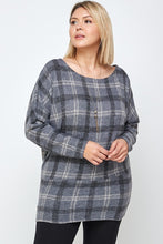Load image into Gallery viewer, Boat Neck, Plaid Print Tunic Top, With Long Dolman Sleeves
