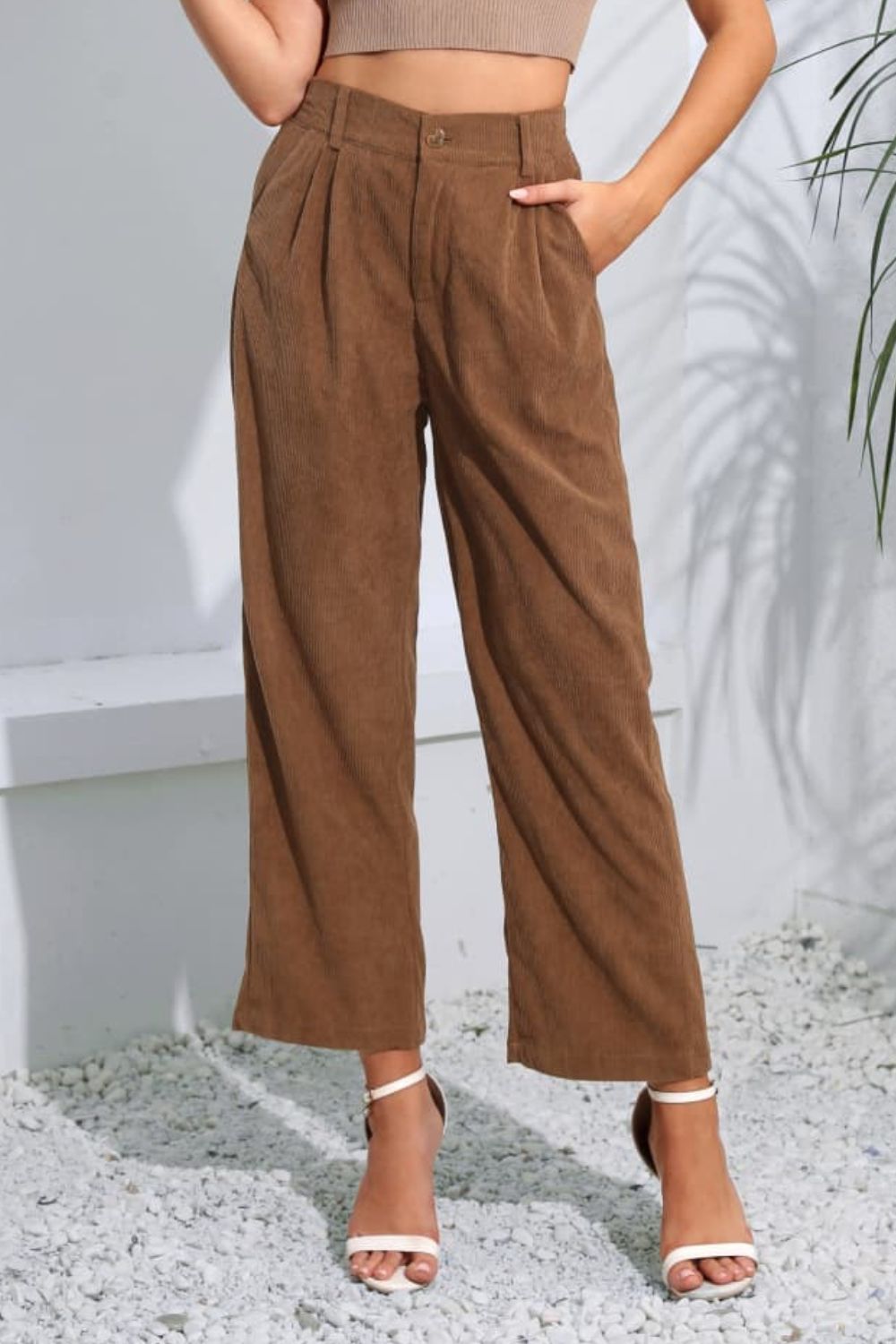 Buttoned  Straight Hem Long Pants (2 Colors Available)