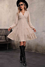 Load image into Gallery viewer, V Neck Button Up Tiered Dress
