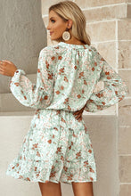 Load image into Gallery viewer, Floral Frill Trim Puff Sleeve Notched Neck Dress (3 Colors Available)
