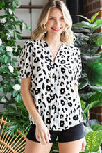 Load image into Gallery viewer, Leopard Notched Neck Short Flounce Sleeve Blouse
