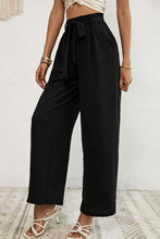 Load image into Gallery viewer, Belted Pleated Waist Wide Leg Pants
