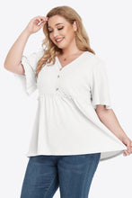 Load image into Gallery viewer, Plus Size Buttoned V-Neck Frill Trim Babydoll Blouse (Available in 5 Colors)
