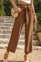 Load image into Gallery viewer, Tie Belt Paperbag Waist Straight Leg Pants
