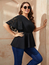 Load image into Gallery viewer, Plus Size V-Neck Flutter Sleeve Babydoll Blouse
