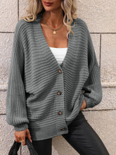 Load image into Gallery viewer, Button Down Horizontal-Ribbing Longline Cardigan
