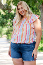 Load image into Gallery viewer, Plus Size Striped Round Neck Flutter Sleeve Blouse
