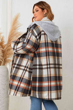Load image into Gallery viewer, Plus Size Plaid Drop Shoulder Hooded Coat
